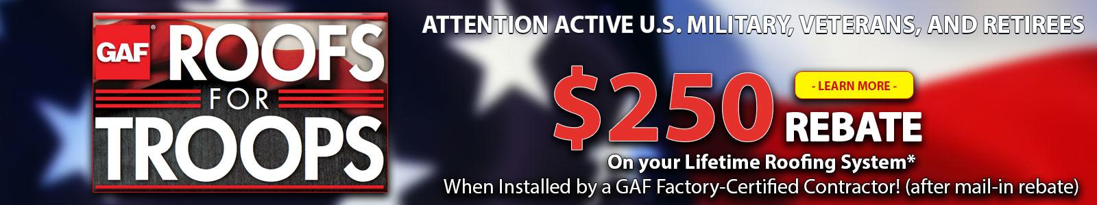 GAF's Roofs For Troops banner